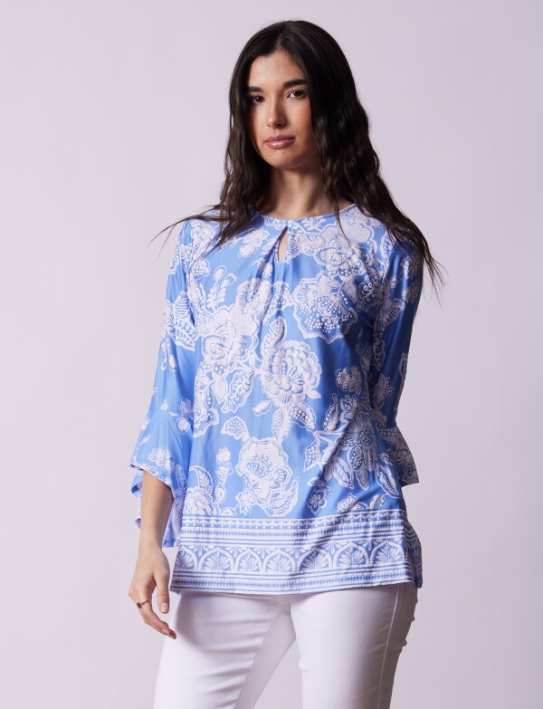 Blusa Flores CELESTE OSCURO