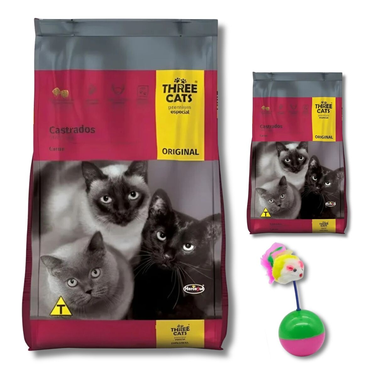 THREE CATS CASTRADOS - 10,1 KILOS + RATÓN EQUILIBRISTA + 1KG DE REGALO 