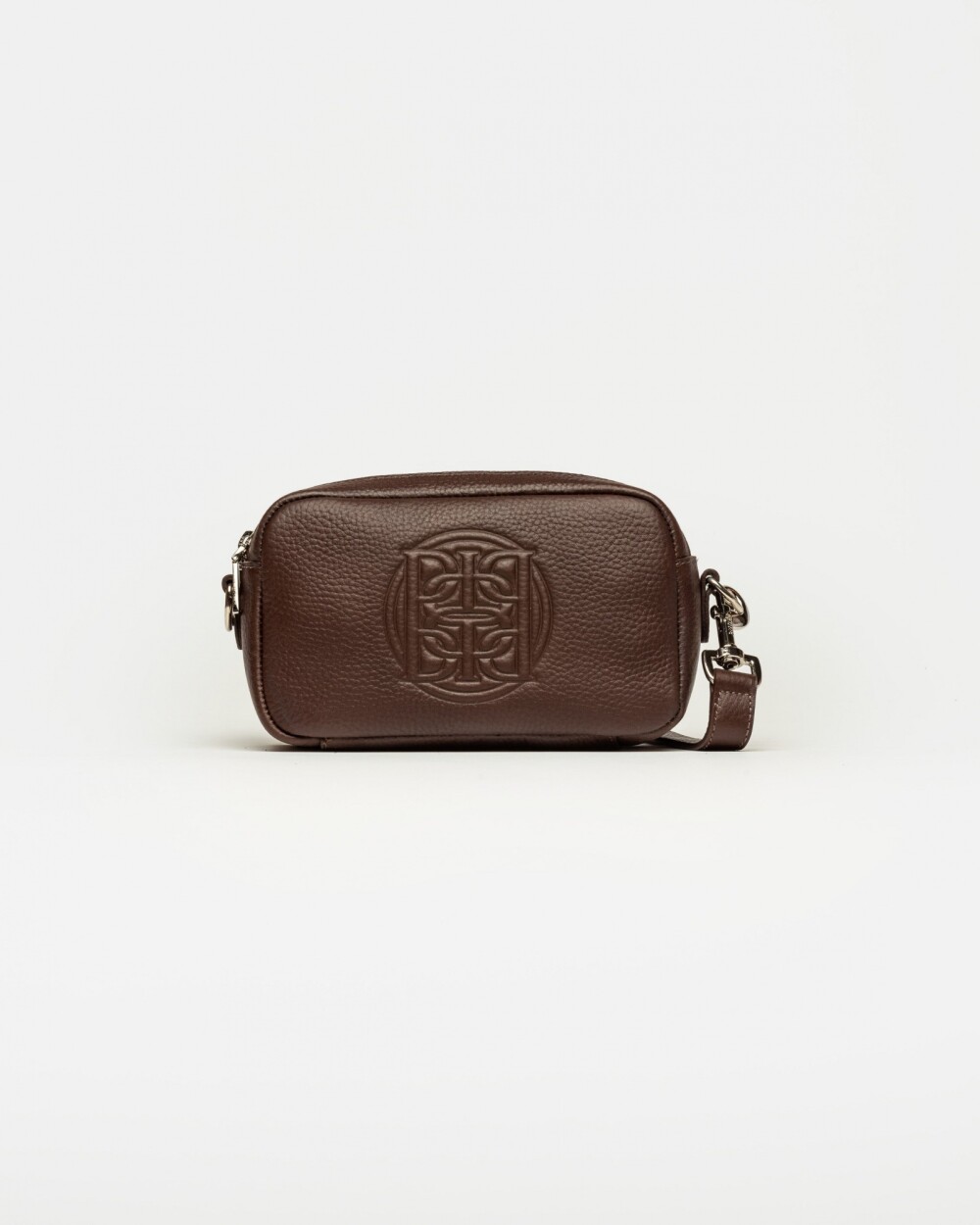 Bandolera New Eterial en Cuero Graneado Chocolate