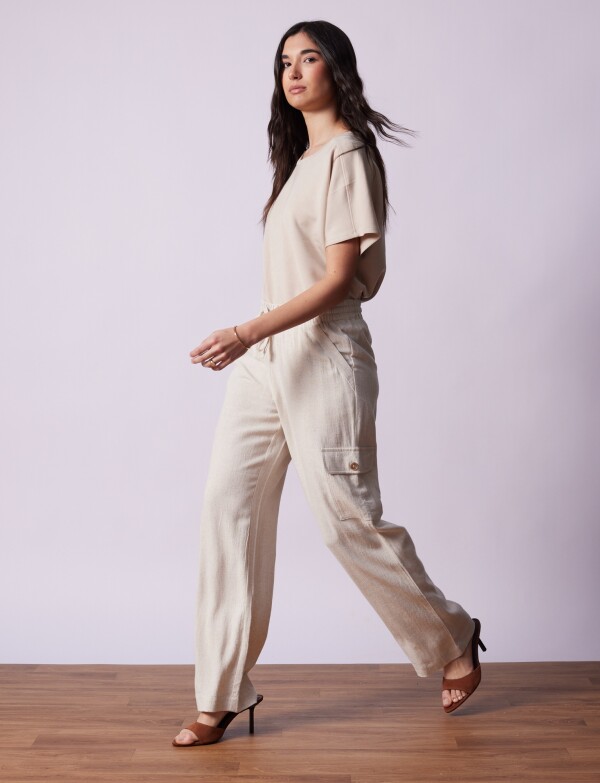Pantalon Cargo Lino BEIGE CLARO