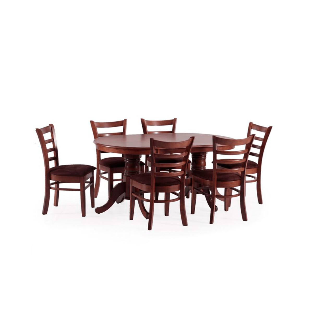 Juego de Comedor Mesa Oval Con Doble Pedestal - Marron 