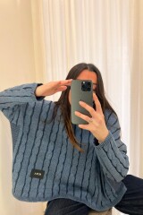 Sweater Oceano Crop Azul Piedra