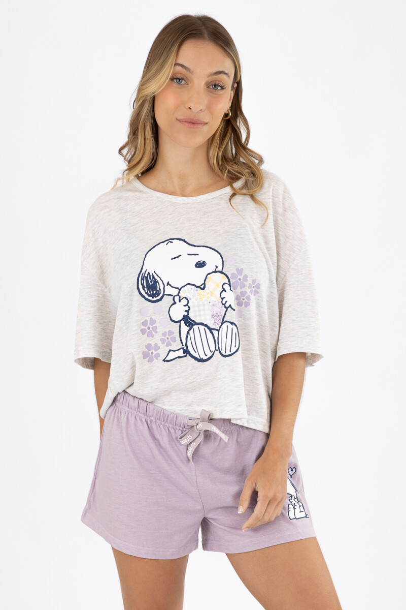 Pijama hearts & flowers snoopy - Gris melange 