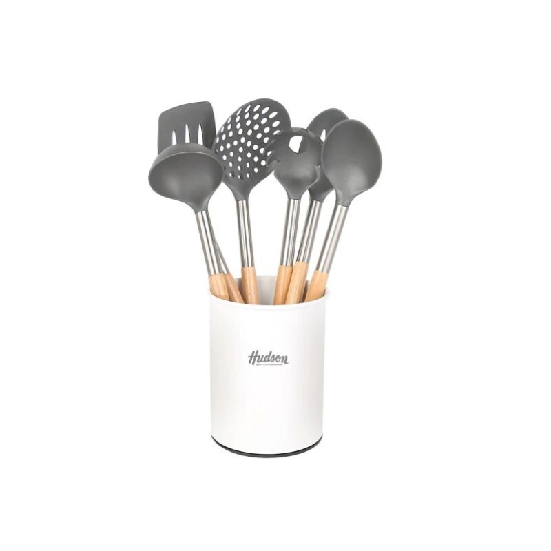 SET DE 6 UTENSILIOS C/MANGO MADERA BLANCO