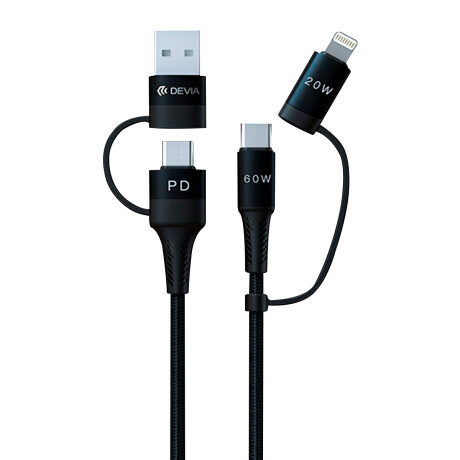 CABLE 4 EN 1 USB-C / MICRO USB / LIGHTNING / USB 1,5 METROS DEVIA Negro