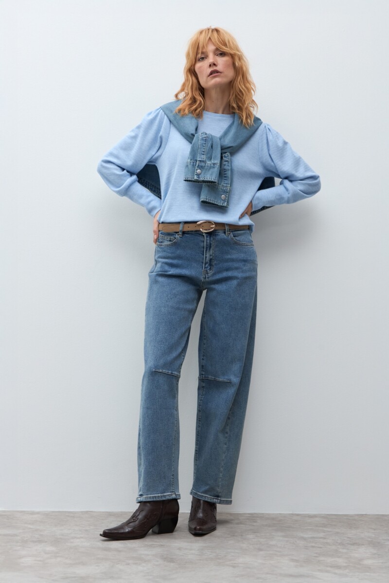 Remera mangas ballon - celeste melange 