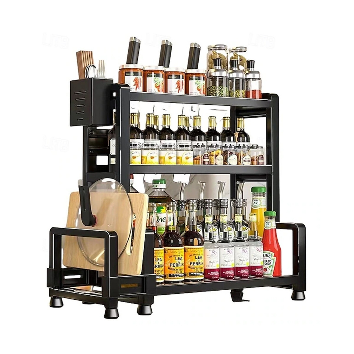 Estante Especiero 3 Niveles Organizador Multifunción Metal - Negro 