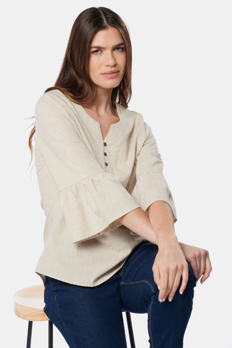 BLUSA DE LINO - Beige 