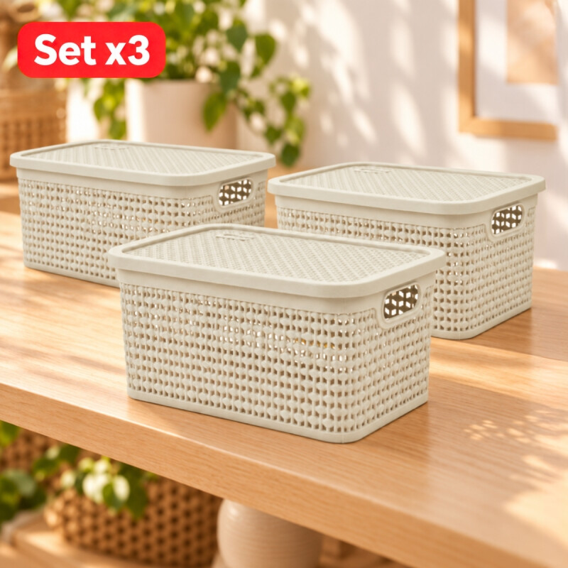 Set x3 Caja simil ratán 4 lts BEIGE