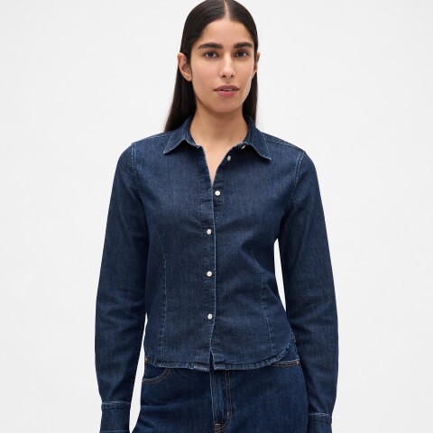 LS FITTED CROPPED SHIRT - DK KESSLER DARK WASH