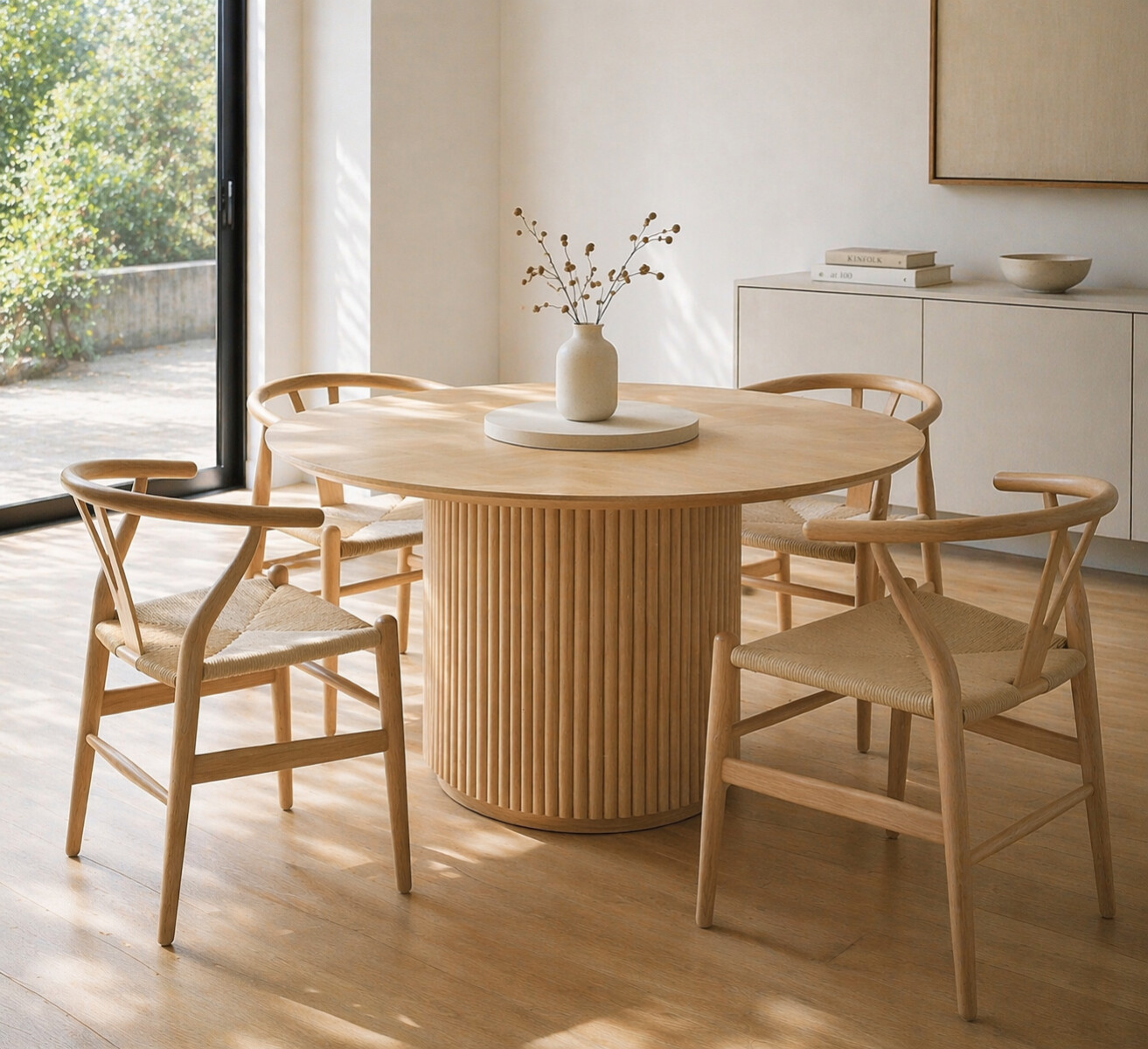 COMEDOR WISHBONE NATURAL - INCLUYE MESA IMPERIAL + 4 SILLAS WISHBONE 