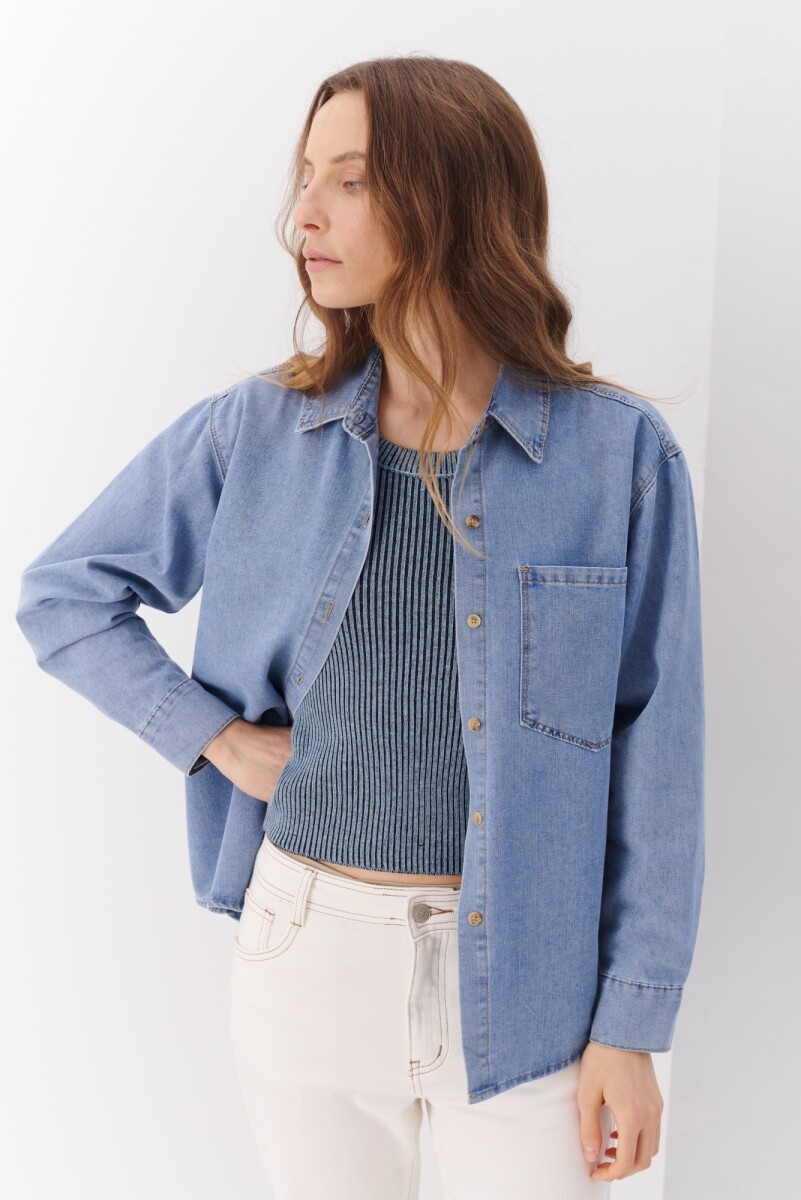 CAMISA JEAN BOTON - AZUL 