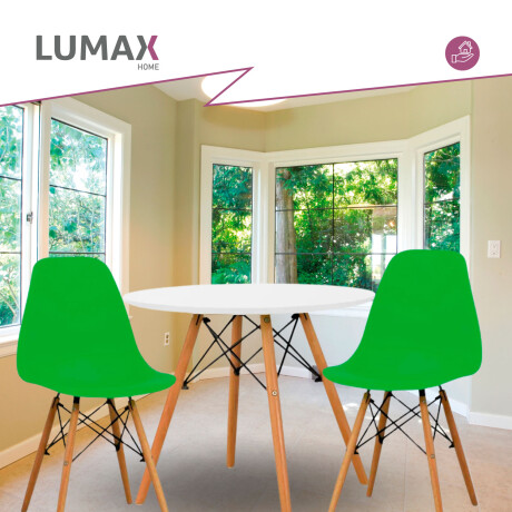 Juego de comedor Con Mesa Circular de 80cm + 2 Sillas Eames Verde