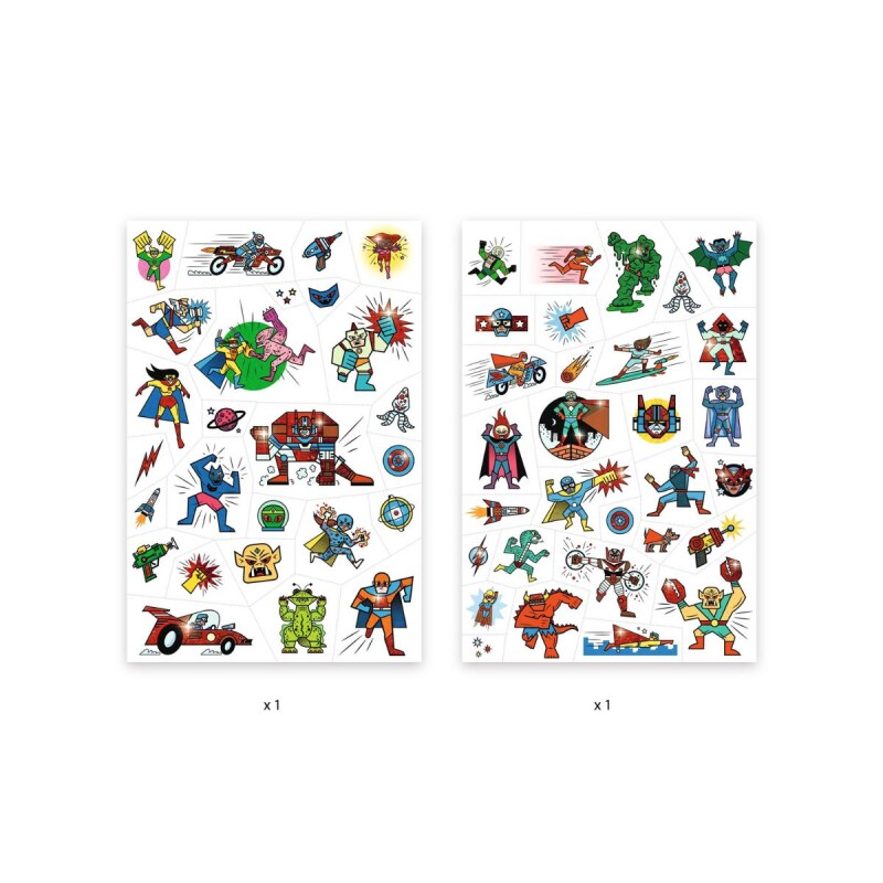 Set x50 Tatuajes removibles para niños Héroes y enemigos