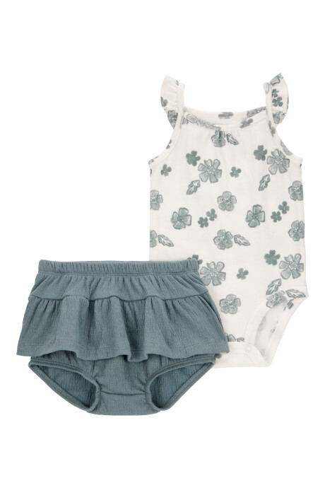 Set dos piezas de algodón, short y body con volados, diseño floral Sin color