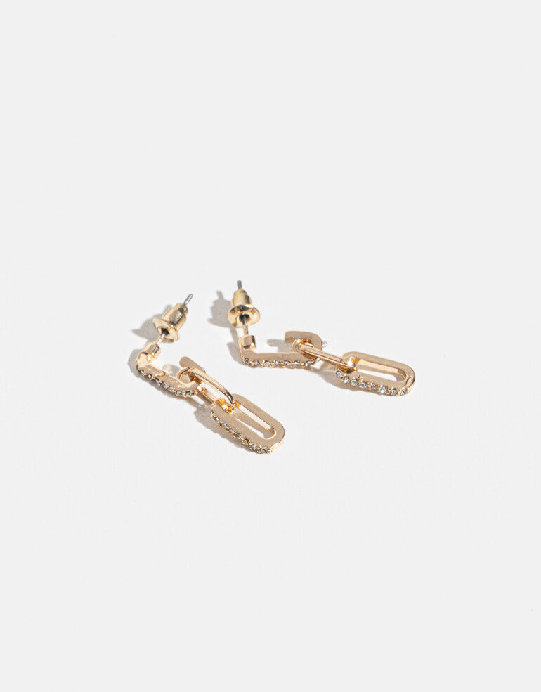 Aros Colgantes Cortos Metal Aros Con Eslabones - Dorado