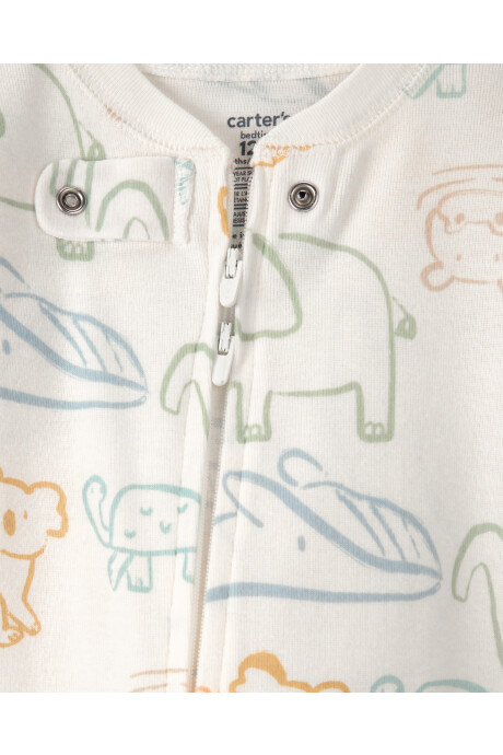 Pijama enterito de algodón con pie, marfil, diseño animales Sin color