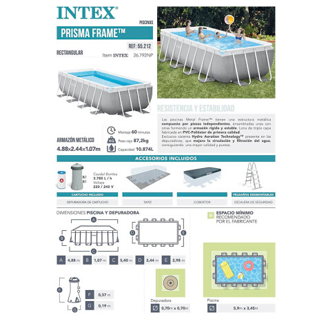Piscina Intex Estructural 10874 L 488x244 + Bomba Inx026792