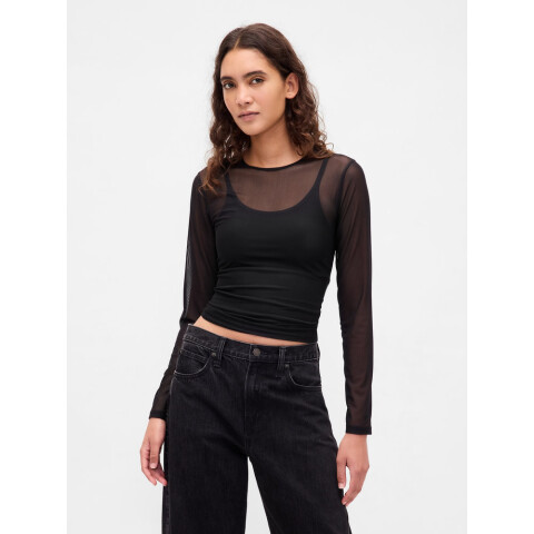 LS MESH CREW BLACK