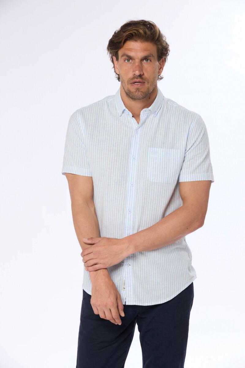CAMISA DE LINO RAYADA - Azul 