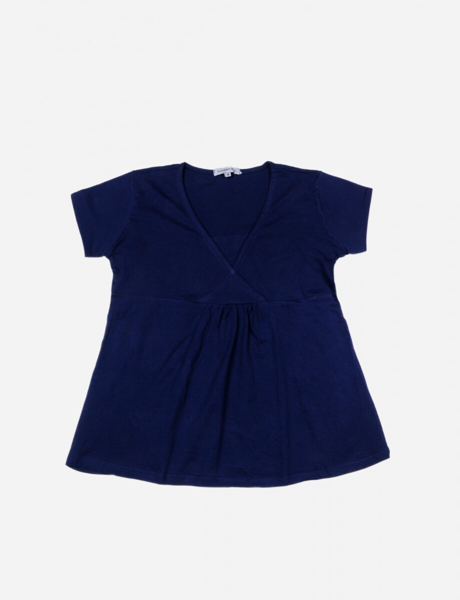 Blusa manga corta con frunce - AZUL INDIGO 