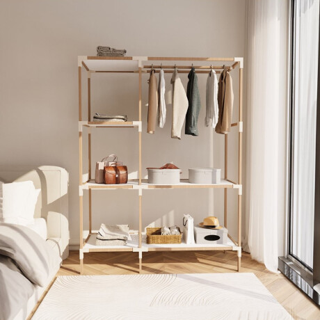 Perchero Organizador Armario con Colgador Estantes Madera PP Natural