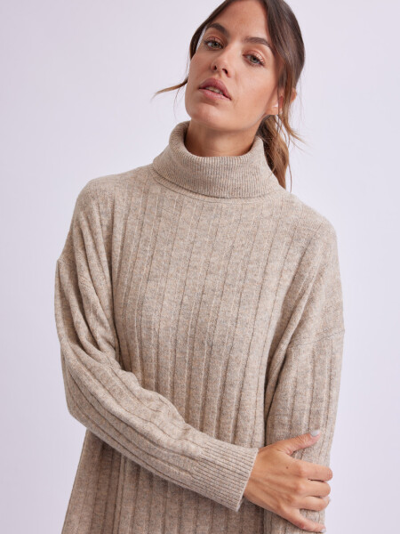 Vestido punto canalé Beige