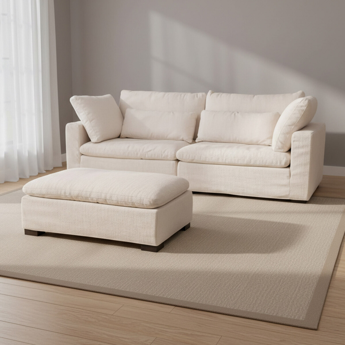 SOFÁ C/CHAISE Y FUNDAS DESMONTABLES - 3 CUERPOS TELA-PREMIUM NATURAL-BEIGE MOMA NATURAL 