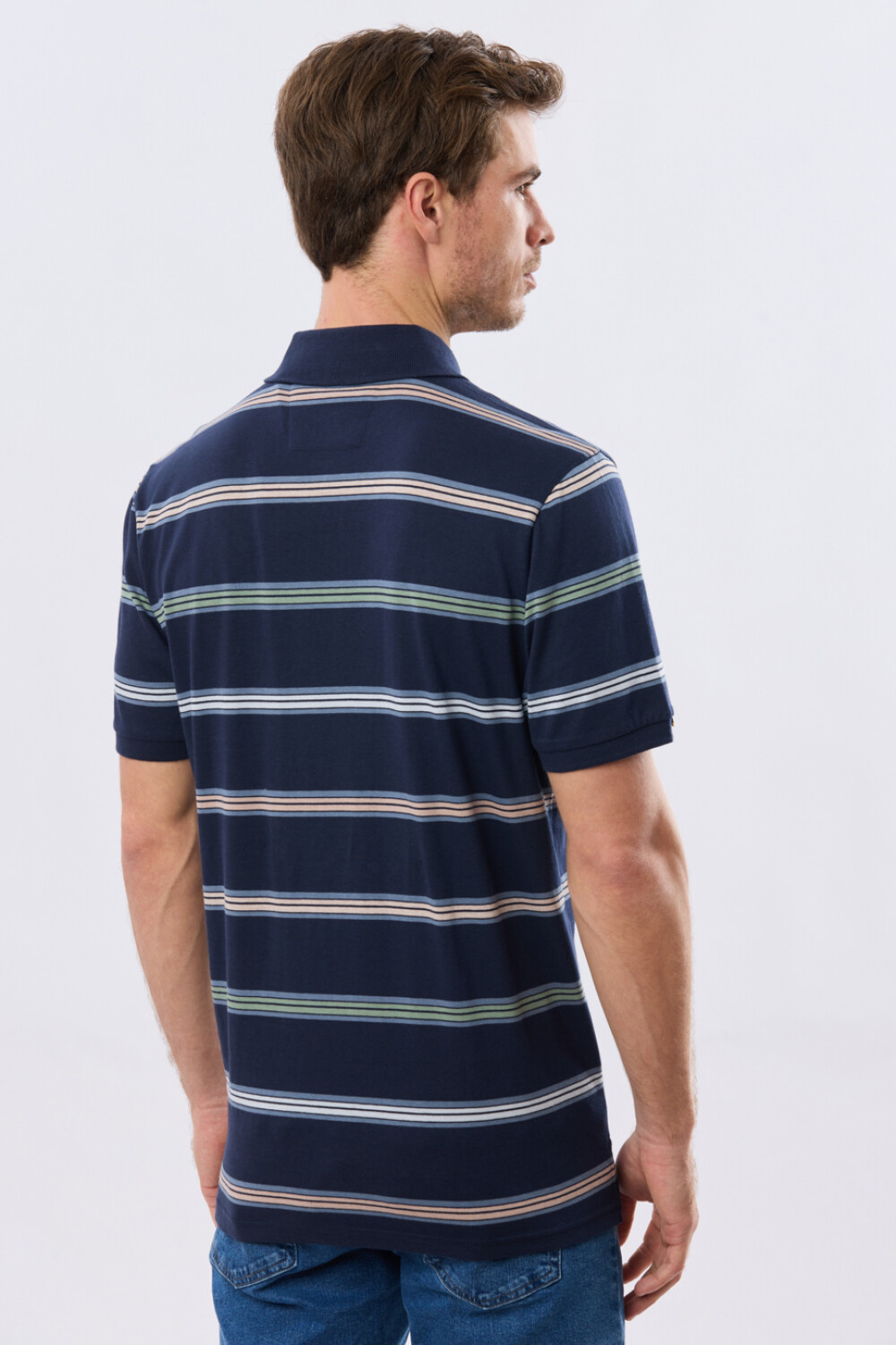 REMERA POLO RAYADA JERSEY Azul
