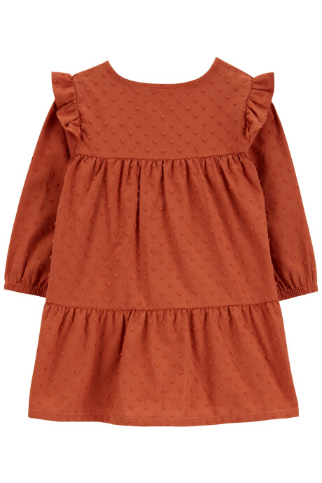 Vestido de algodón con textura, mangas con volados Sin color