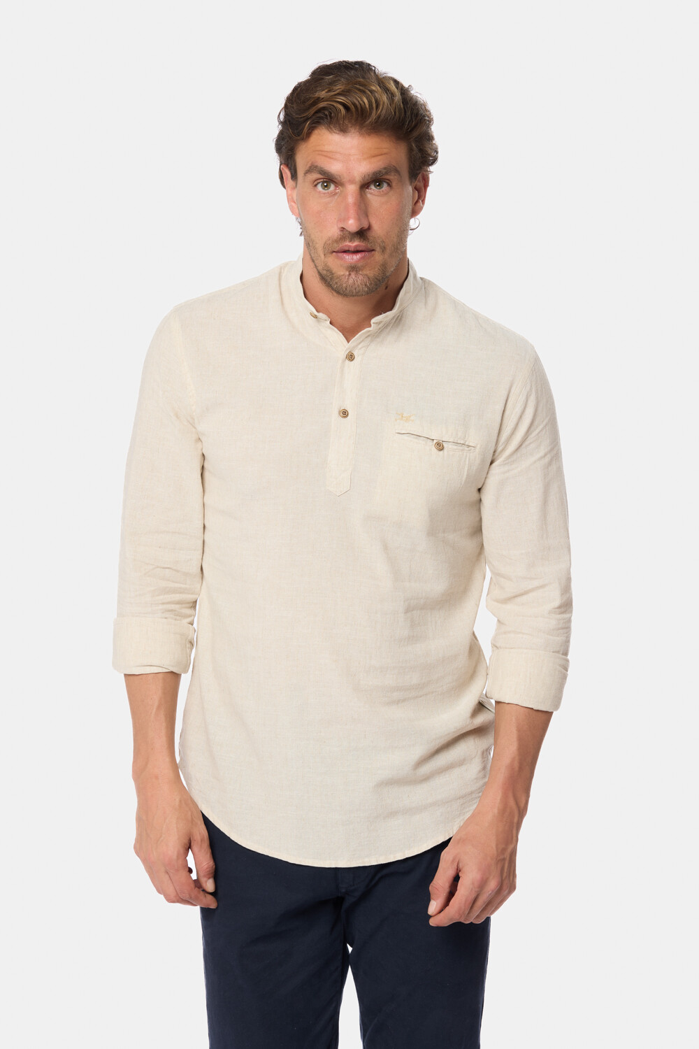 CAMISA DE LINO CUELLO MAO Beige