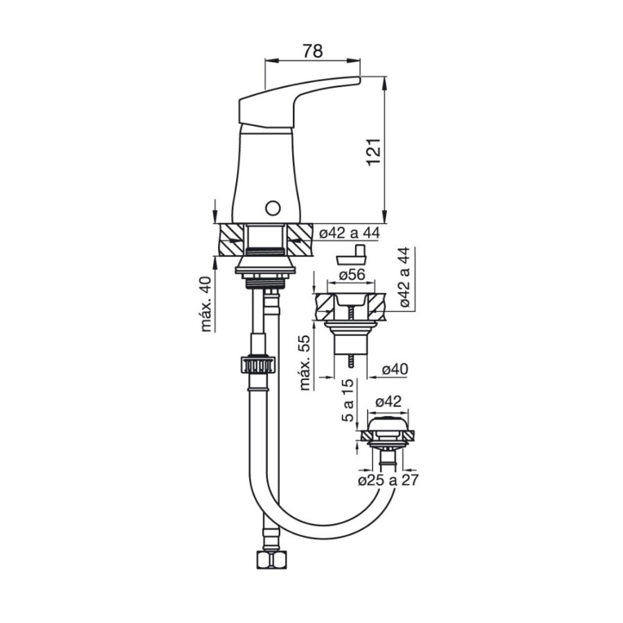 Grifería para Bidet Monocomando con Transferencia y Desborde Cromado Linea Llosa Grifería para Bidet Monocomando con Transferencia y Desborde Cromado Linea Llosa