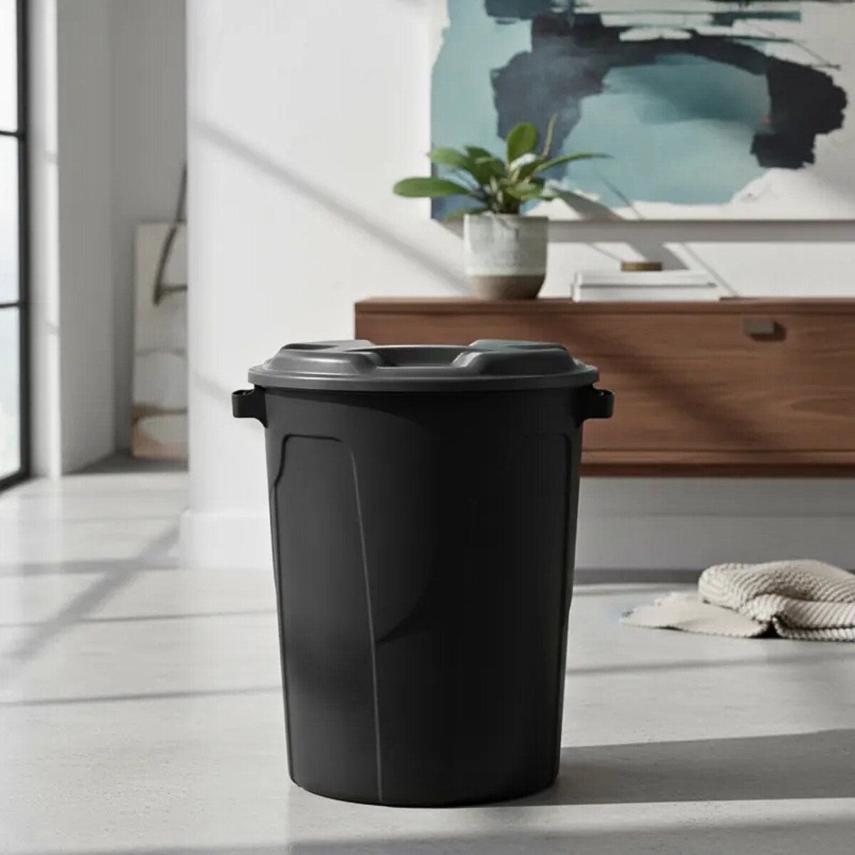 Tarro de residuos ecológico con tapa 54 lts - NEGRO 