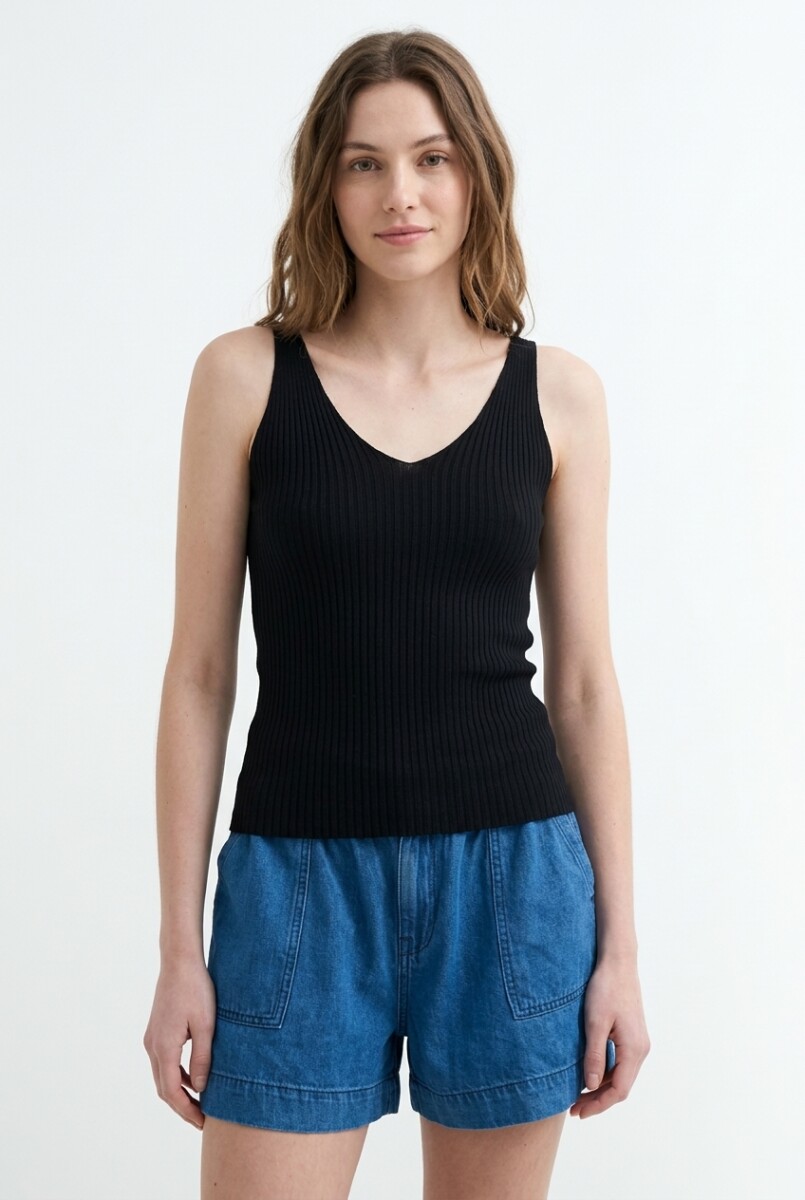 Top tejido punto rib tirantes finos - Negro 