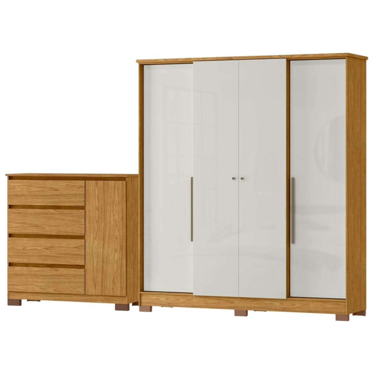 Juego de Dormitorio Ropero Monaco 4 Puertas y Comoda Vega 4 Cajones - Marroco 