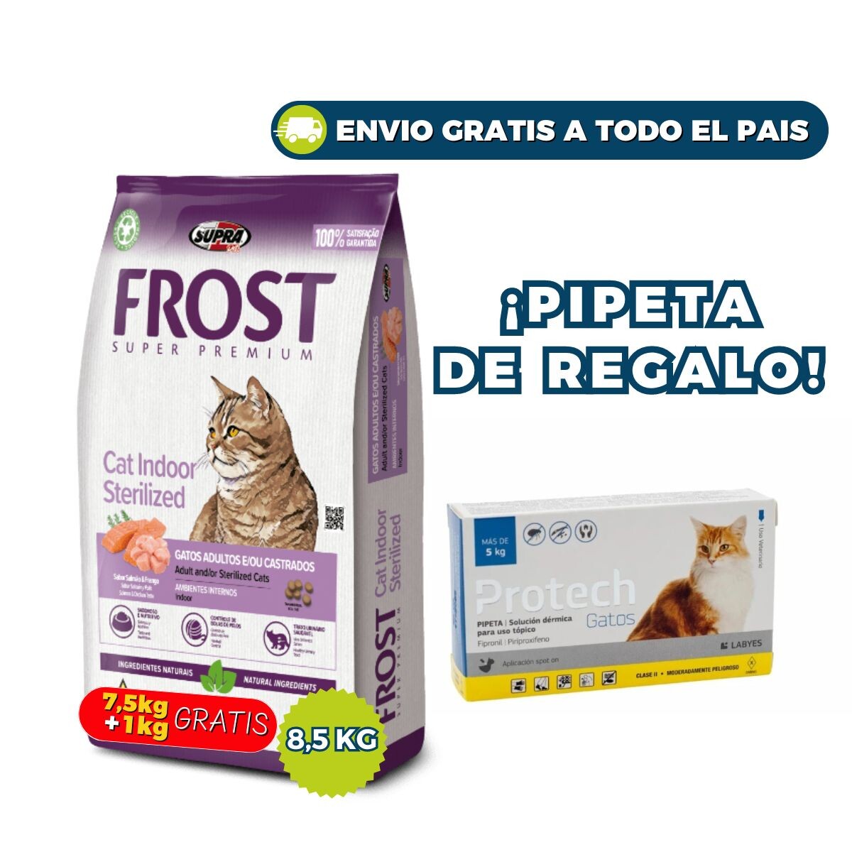 FROST GATOS ADULTOS Y/O CASTRADOS - 7.5 + 1 KG GRATIS + PIPETA DE MÁS DE 4KG DE REGALO 