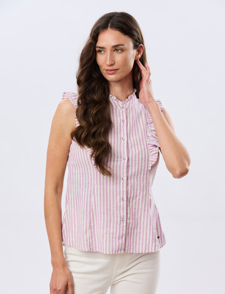 CAMISA DE LINO RAYADA Lila-Oscuro