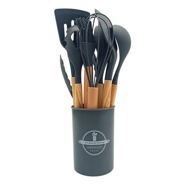 Set De Menage, 11 Utensillos De Cocina Con Soporte GRIS