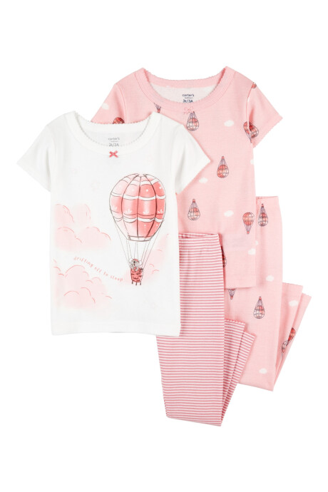 Pijama cuatro piezas de algodón, dos pantalones y dos remeras, diseño globo Pijama cuatro piezas de algodón, dos pantalones y dos remeras, diseño globo