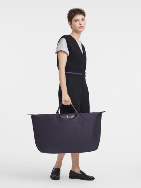 Longchamp -Bolso de viaje plegable con cierre y asa corta, Le pliage green Violeta