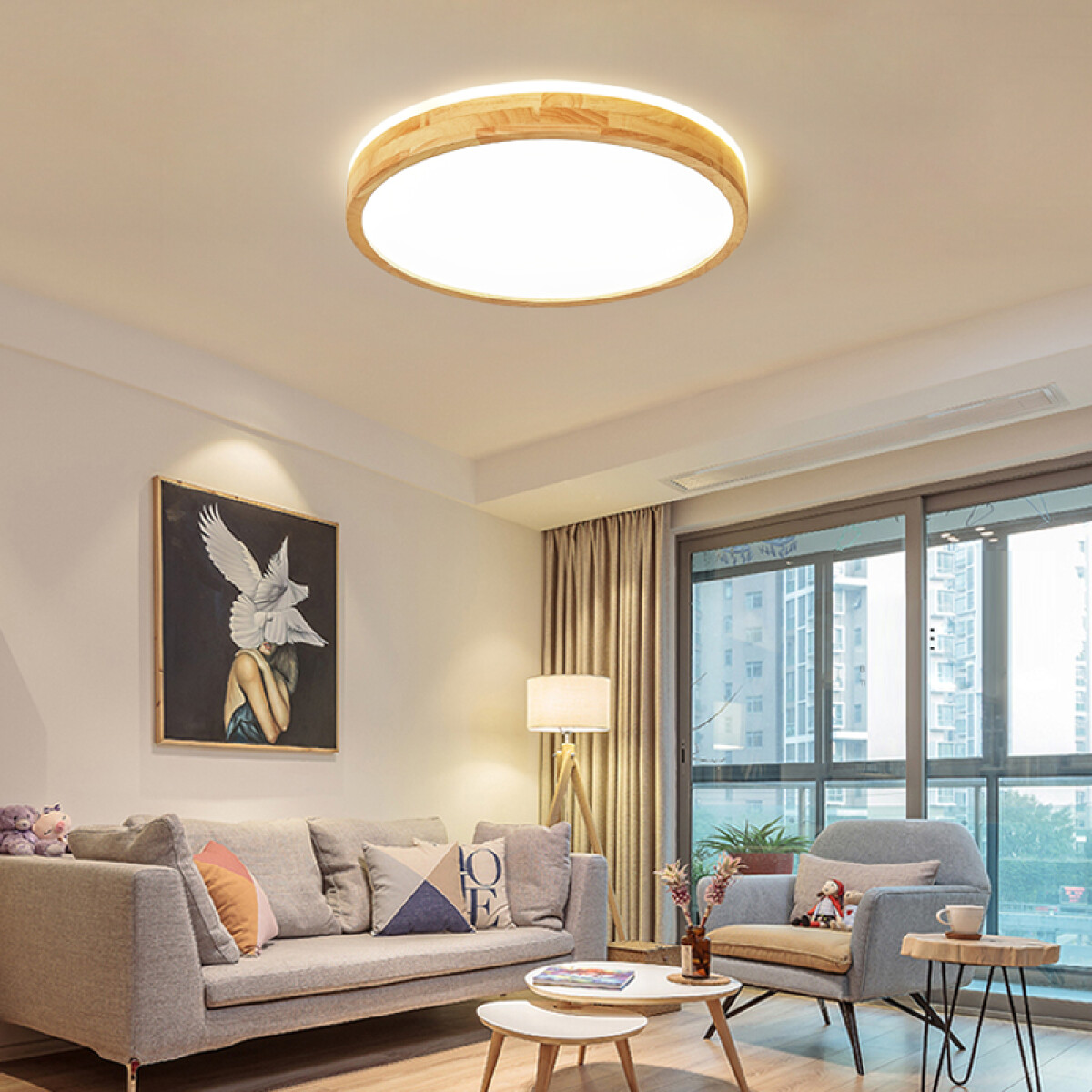 Plafón LED de madera y control remoto con funciones 