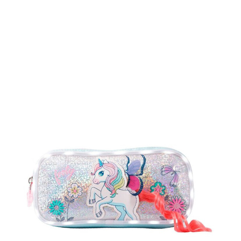 Cartuchera Footy Unicornio 2 Cierres con Luz Led Verde Agua - Rosado