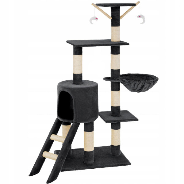 Rascador Torre 5 Niveles En Felpa Y Sisal Para Gato Juego Color Variante Negro