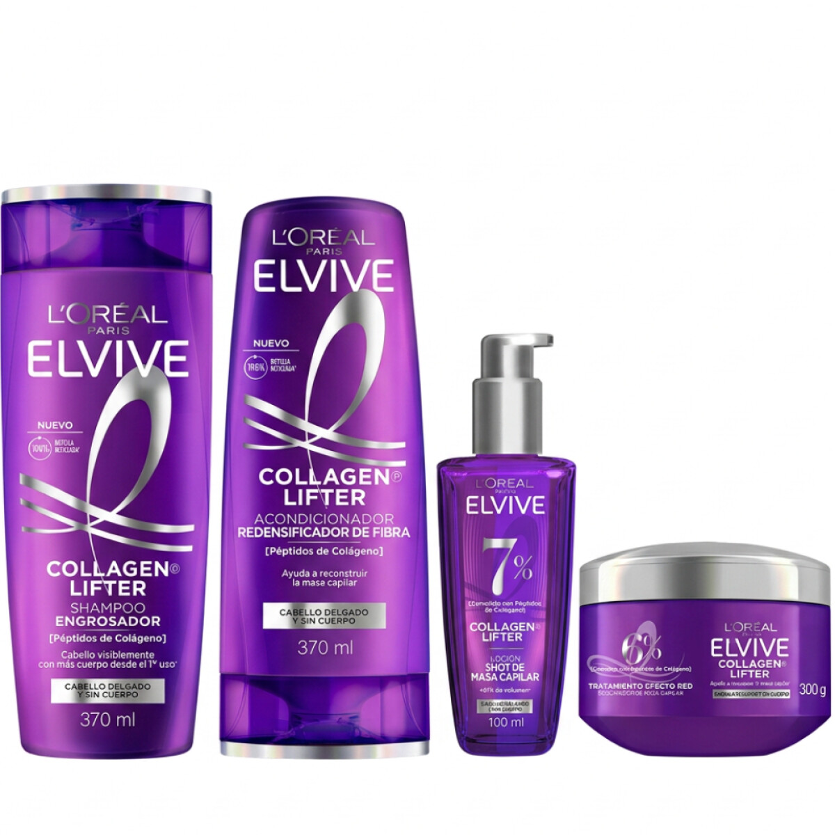 Pack Elvive Collagen Lifter Shampoo 370ml + Acondicionador 370ml + Tratamiento 370ml + Sérum 100ml 