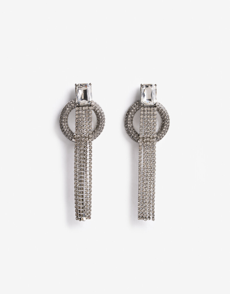 Aros Colgantes Largos Strass Aros Colgantes Largos, Statement Night - Plateado Rodio