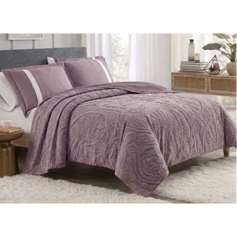 Manta Corderito 1 Plaza Frazada Polar Premium 160x240 Reversible Sherpa Cálida Suave Invierno LILA