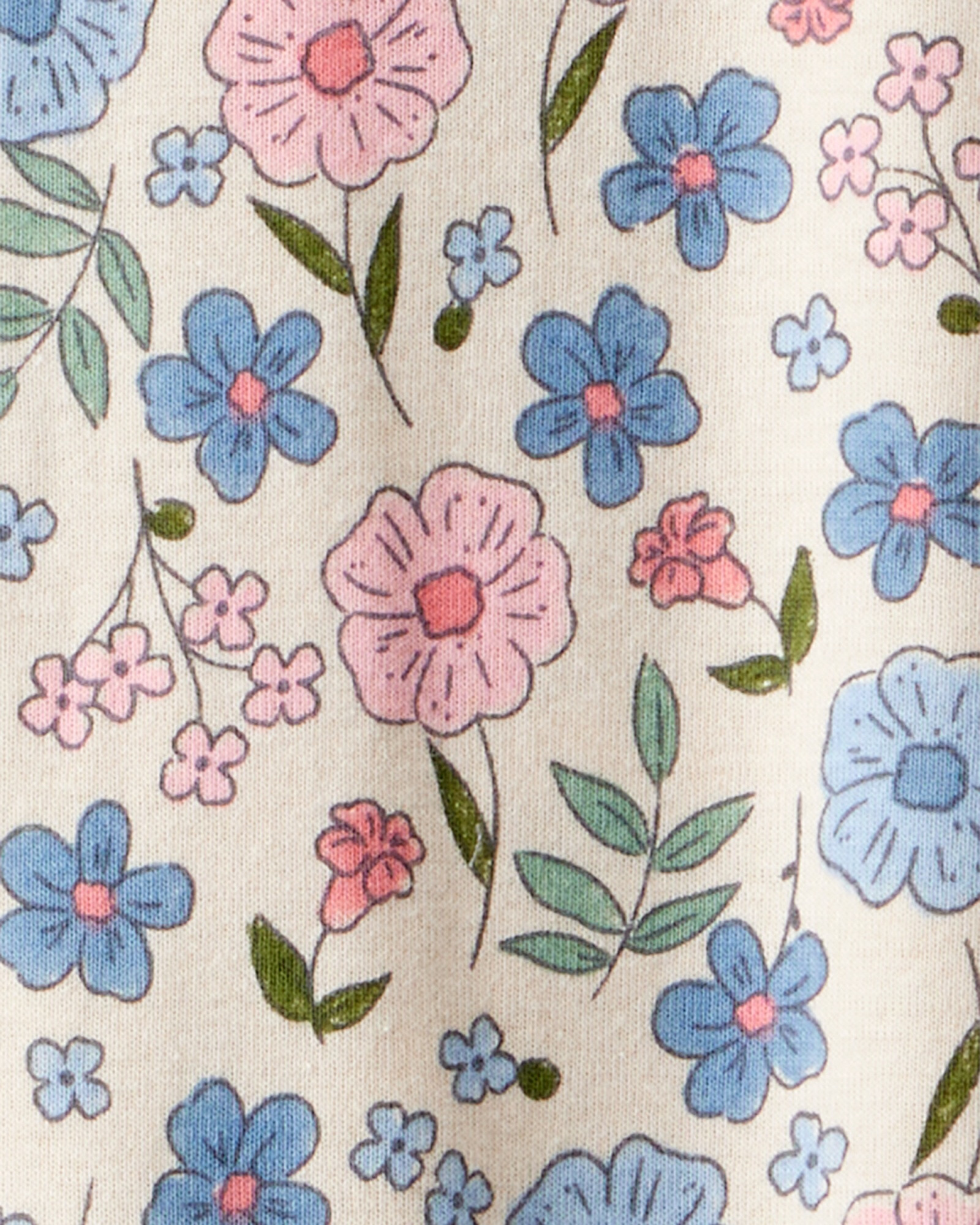 Pijama una pieza de algodón, con pie, beige, diseño floral Sin color