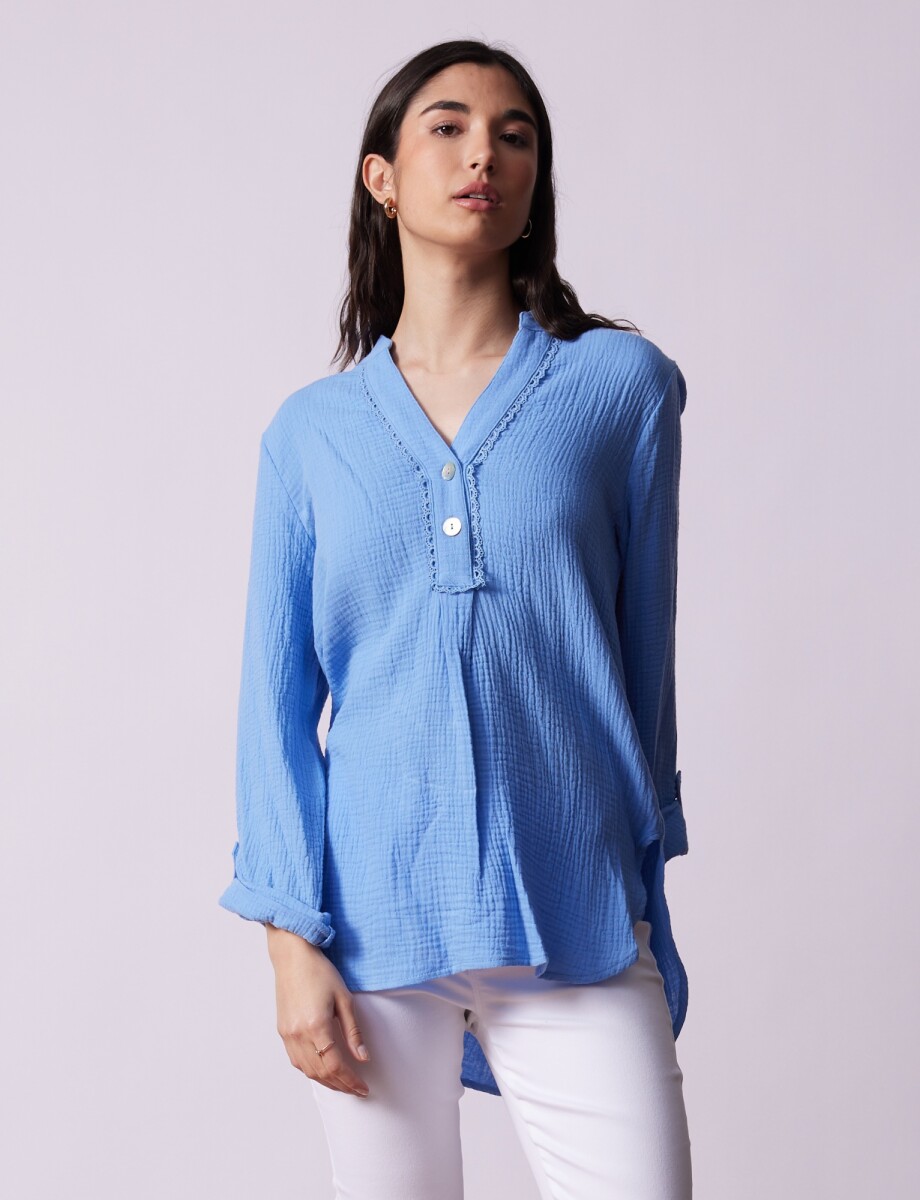 Blusa Algodon - Celeste Oscuro 