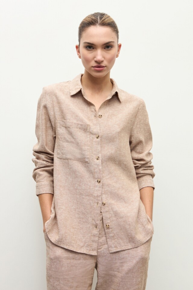 Camisa clasica lino tostado melange