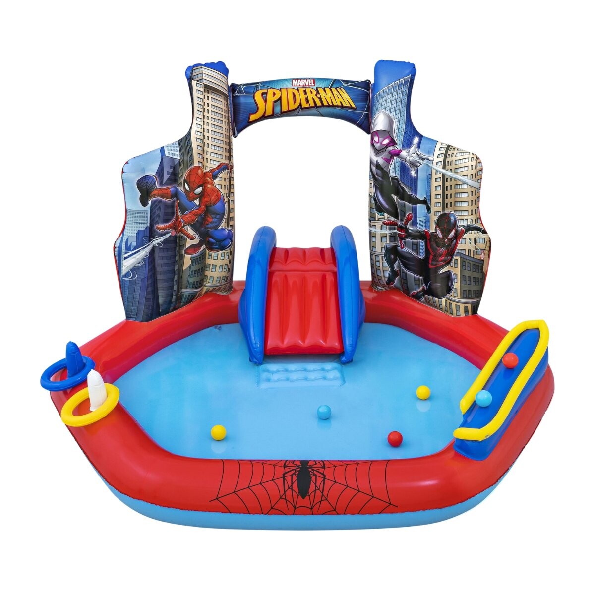 Piscina interactiva inflable con tobogan Spiderman 